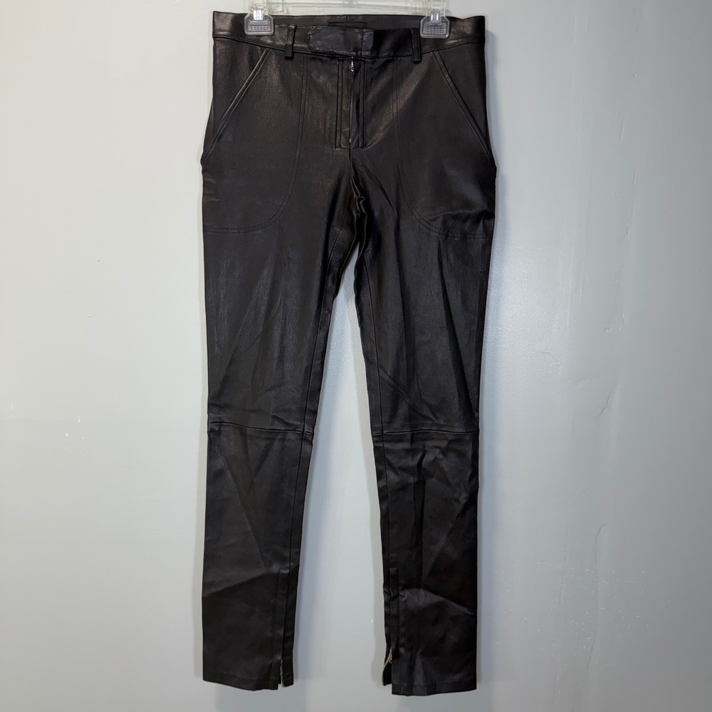 The Row Black Leather Moto Skinny Pants Size Medium Made in USA Zipper Ankle